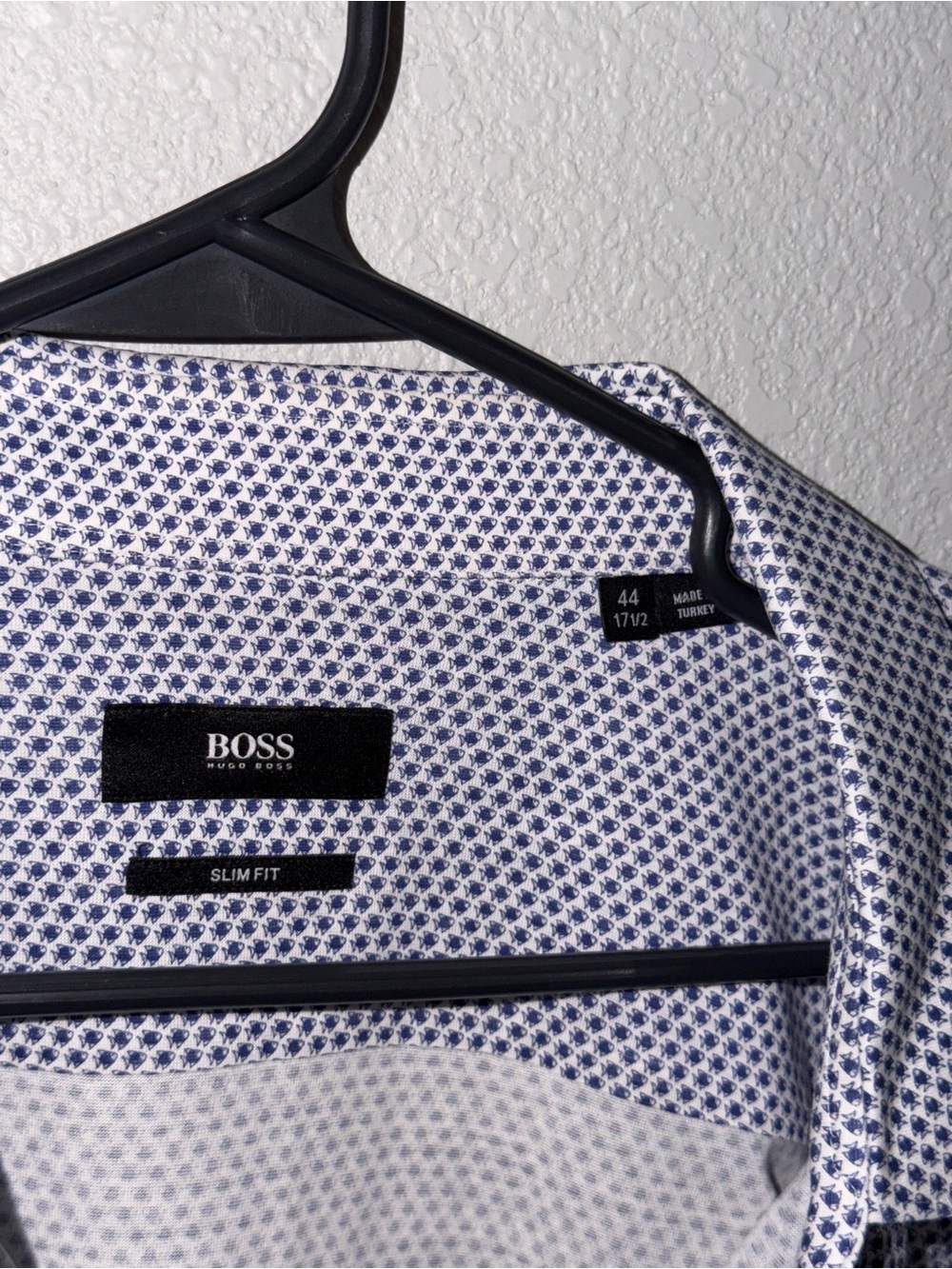 BOSS Slim Fit White Shirt with Navy Micro-Pattern